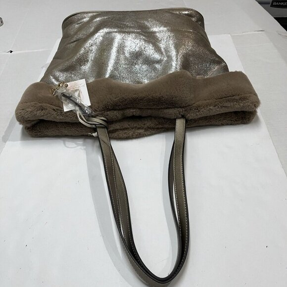 Jessica Simpson Purse Tote Flora‎ Fur Lined Metallic Handbag Matching Wallet - Picture 8 of 13